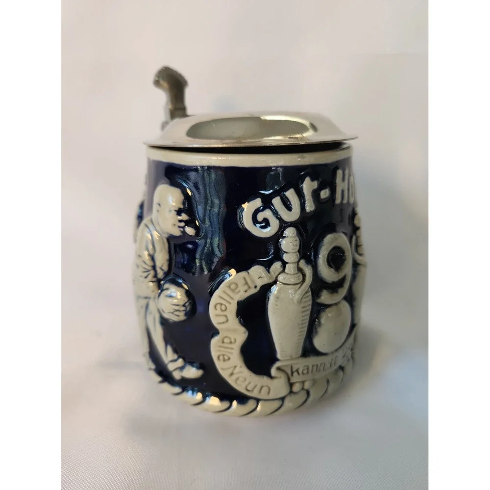 VTG 1930s Marzi Remy German Beer Stein 2789 Bowling Kegel Gut Holz Pewter Lid